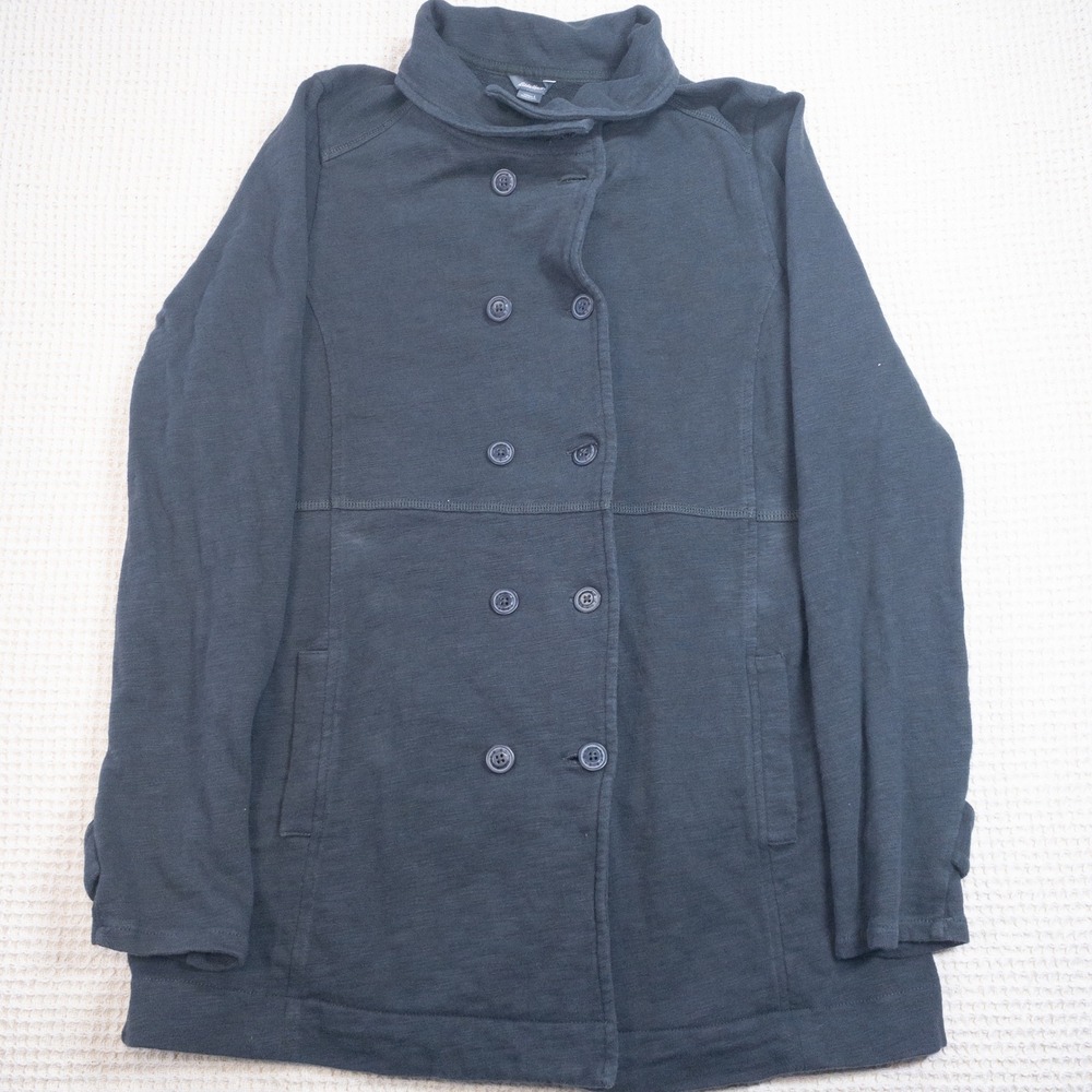 Eddie Bauer Womens Double Breasted Knit Pea Coat Jacket Navy Blue Small